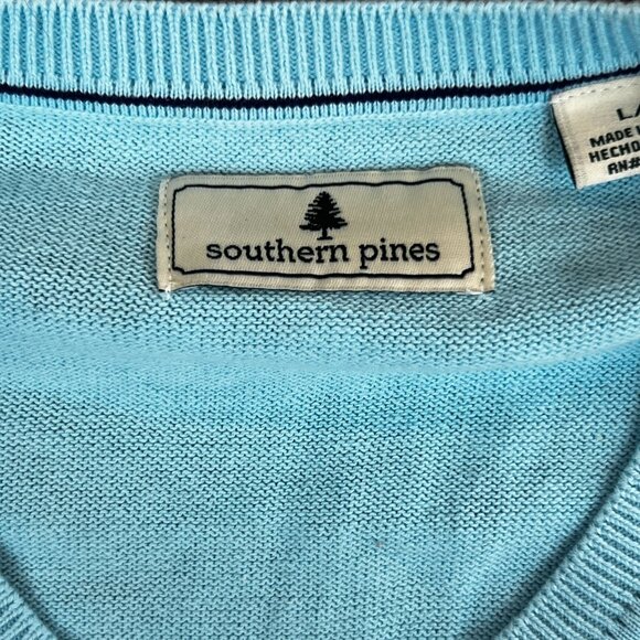 Southern Pines Mens L Light Blue Cable Knit Golf Preppy Sweater Vest 100% Cotton - Picture 3 of 9